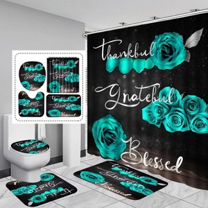 LunaLulinlk 4Pcs Teal Rose Shower Curtain - 1 of 4
