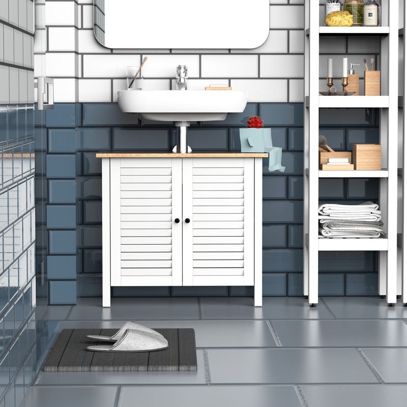 HOMCOM Under-Sink Storage Cabinet with Double Layers Bathroom Cabinet Space Saver Organizer 2 Door Floor Cabinet, White, 2 of 9