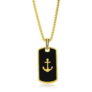 Metallo Mens Stainless Steel, Anchor Dog Tag Necklace - Black & Gold - Gold - 24 Inch - 1 of 3