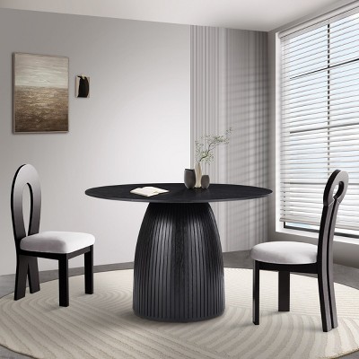 1 Piece Round Kitchen Dining Table,4-6 Seater,Dining Table With Walnut Tabletop,Small Space Faux Solid Wood Living Room Table-Cuddlewood
