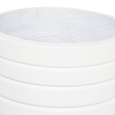 Set of 3 White Fiber Clay Etched Planters with Wooden Tripod Stand