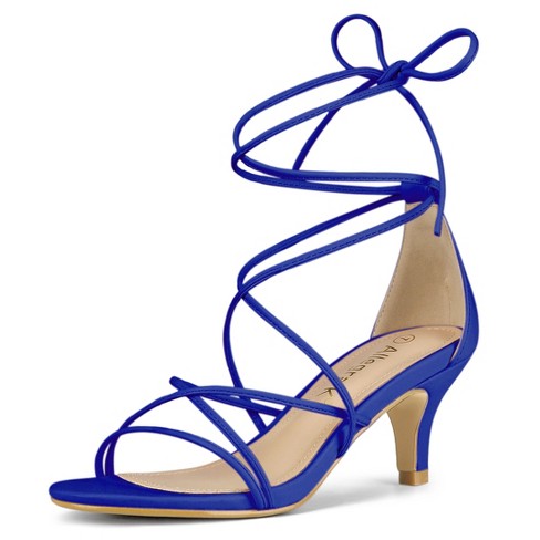 Allegra K Women's Strappy Kitten Heel Lace-up Sandals Dark Blue 8.5