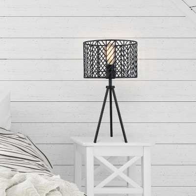 18.5" Black Metal Tripod Table Lamp with Cage Shade