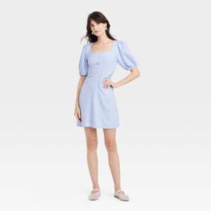 Women's Linen Short Sleeve Mini Sundress - A New Day™ - 1 of 3