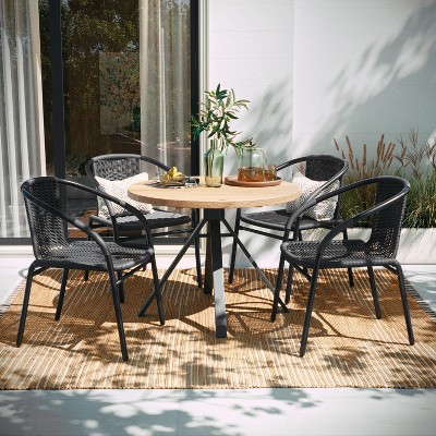 Gray Rattan Stackable Indoor/Outdoor Dining Chairs with Armrests, Set of 4