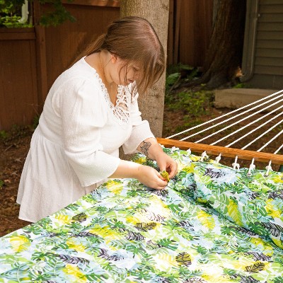 Tropical Greenery Quilted Fabric 2-Person Hammock with Pillow