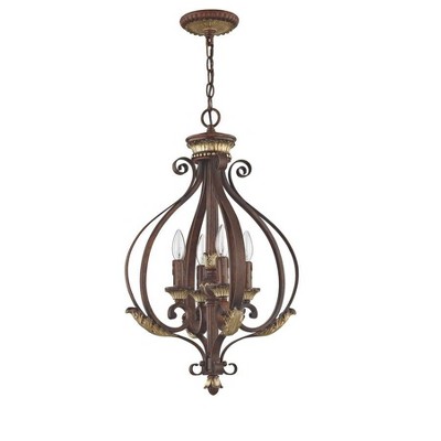 Villa Verona Bronze and Gold Leaf 4-Light Chandelier