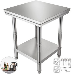 VEVOR Stainless Steel Prep Table, 24 x 24 x 31 Inch, 700 lbs Load Capacity, Heavy Duty Metal Worktable with 3 Adjustable Height Levels, Silver - 1 of 4