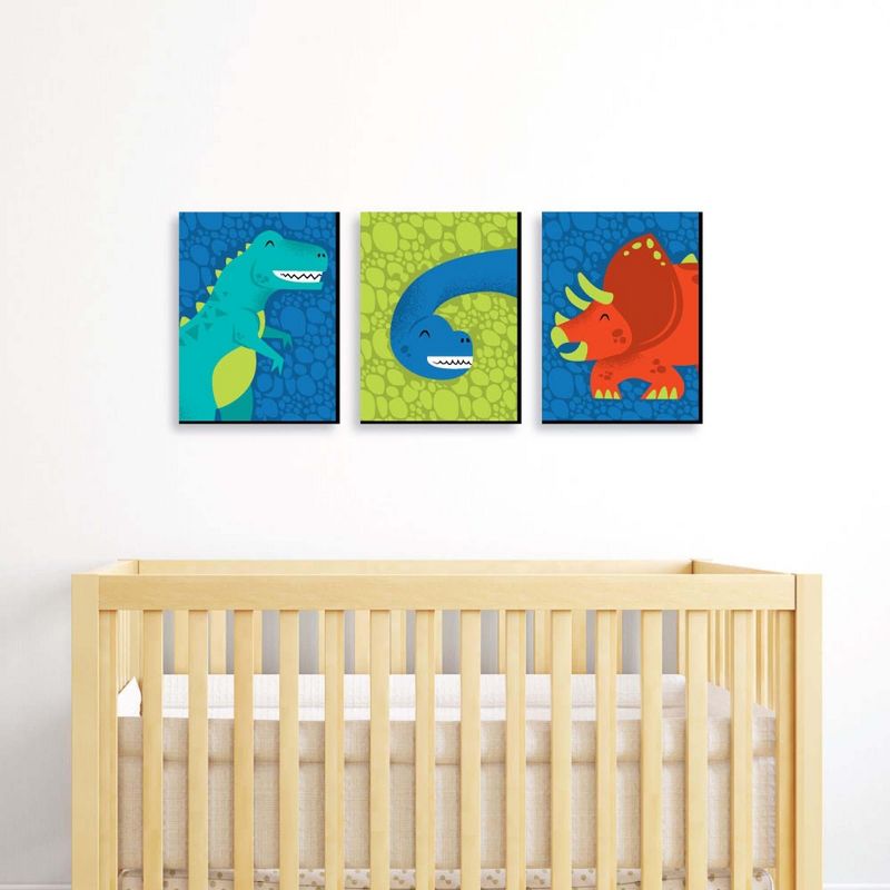Big Dot of Happiness Roar Dinosaur - Dino Mite T-Rex Nursery Wall Art and Kids Room Decorations - Gift Ideas - 7.5 x 10 inches - Set of 3 Prints, 2 of 8