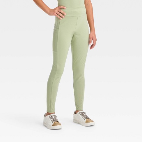 Girls' Ribbed Waist Pocket Leggings - art class™ Olive Green XS