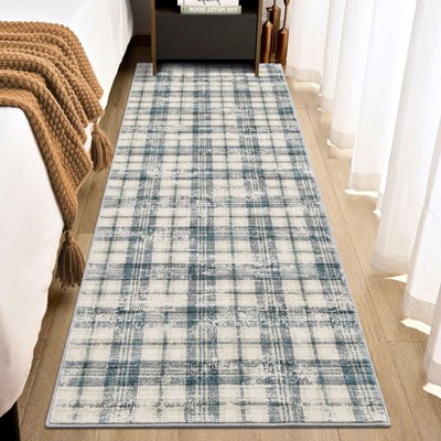 Nasitip Washable Rug-Modern Plaid Area Rug Non Slip Soft Rugs-Low Pile Foldable Floor Cover Accent Carpet