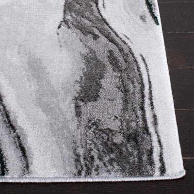 Grey and Green Abstract Hand-knotted Synthetic Area Rug