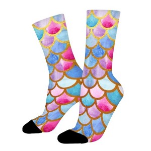 Watercolor Fish Scales Women Printed Crew Socks Funny Funky Socks Soft Polyester Novelty Gifts for Artists Men - 1 of 1