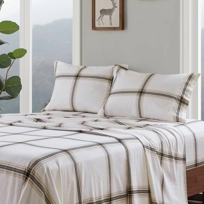 Full Blue Plaid Cotton Flannel Bedding Set
