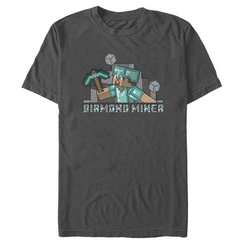 Men s Minecraft Diamond Miner T Shirt Charcoal 3X Large