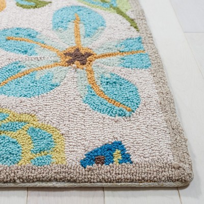 Ivory Floral Hand-Hooked Synthetic Runner Rug