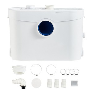 VEVOR Macerator Pump, 700W, 9600 L/h Flow, 32.8 ft/10 m Head, Macerator Sewerage Sump Pump with 3 Water Inlets for Toilet, Basement, White - 1 of 4