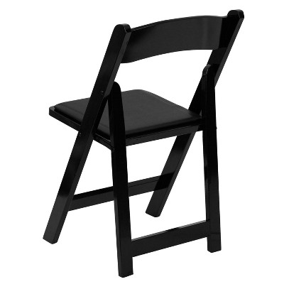 Black Wood Folding Chair with Vinyl Padded Seat, Set of 2