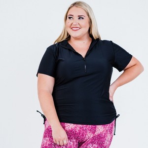 Calypsa Women's Plus Size Half-Zip Short Sleeve Rashguard UPF 50+ Adele Swim Top - 1 of 4