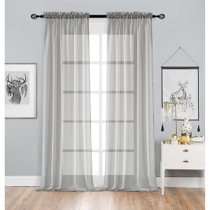 Kate Aurora 2 Piece Extra Long Custom Lux Rod Pocket Sheer Voile Window Curtains - 120 in. Long - 1 of 2