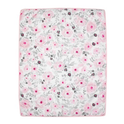 Pink Floral Microfiber Baby Quilt with Crib Skirt Set