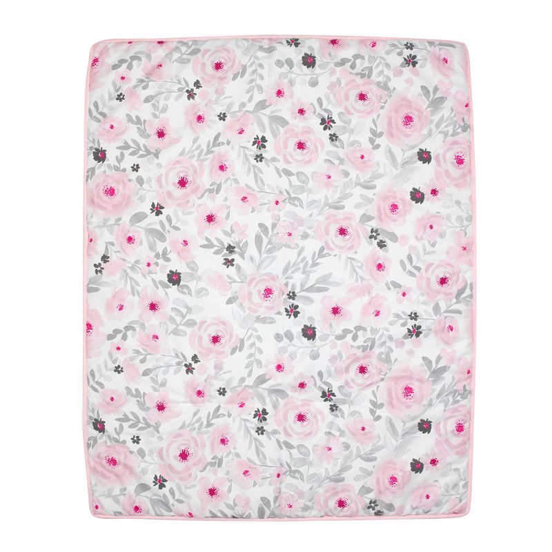 Bedtime Originals Blossom Pink Watercolor Floral 3-Piece Baby Crib Bedding Set, 2 of 10