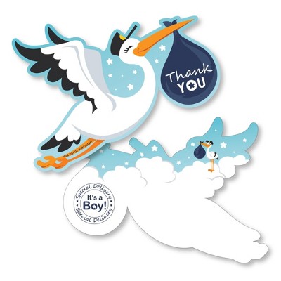 Big Dot of Happiness Boy Special Delivery - Shaped Thank You Cards - It's A Boy Stork Baby Shower Thank You Note Cards with Envelopes - Set of 12
