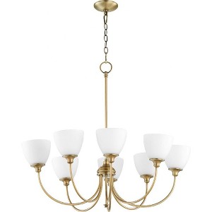 Quorum Lighting Celeste 8-Light Chandelier, Aged Brass, 32 Width, 29 Height, Satin Opal Shade - 1 of 1