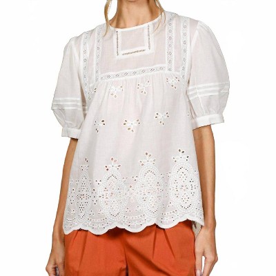 Women's Dahlia Eyelet Short Sleeve Top - Vine & Love