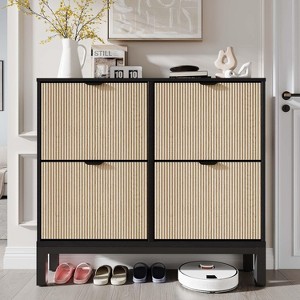 Shoe Storage Cabinet with 4 Flip Drawers, Slim Fluted Shoe Organizer, Narrow Hidden Shoe Rack - 1 of 4