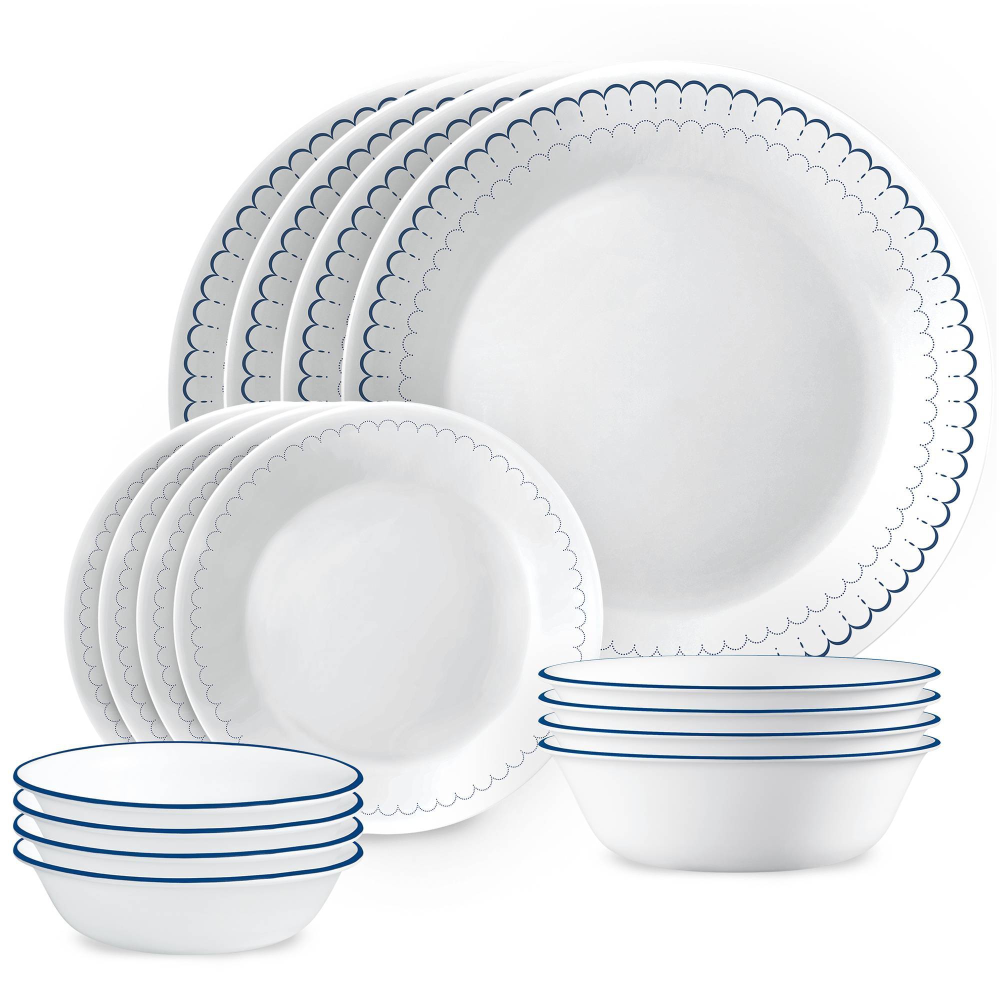 Corelle 16pc Vitrelle Caspian Lace Dinnerware Set: Abstract Pattern, Service for 4, Includes Plates & Bowls, Dishwasher-Safe