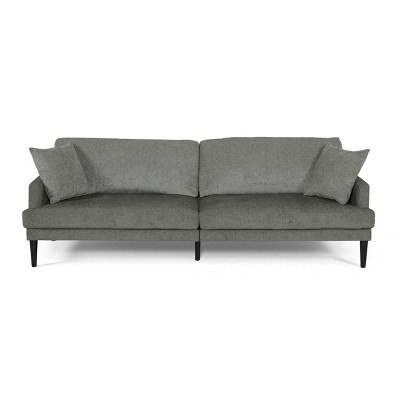 Malverne Contemporary 3 Seater Fabric Sofa with Accent Pillows Gray/Dark Brown - Christopher Knight Home