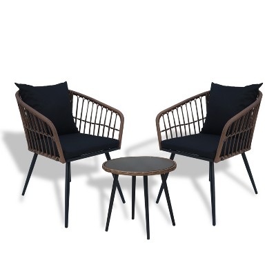 3 Piece Patio Bistro Set, Outdoor Wicker Apartment Balcony Furniture Sets, Rattan Table and Chairs Set of 2 for Porch Backyard Lawn Poolside Deck