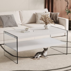 KIGFTSOD MDF Double Layered Rectangular Coffee Table with Storage Shelf, Glass Legs for Living Room, Bedroom - 1 of 4