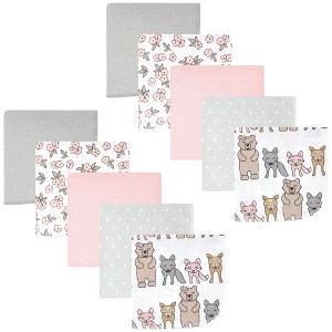 Hudson Baby Infant Girl Flannel Cotton Washcloths, Wild Forest Pink 10-Pack, One Size - 1 of 4