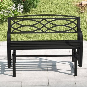 Costway 2-Person Outdoor Glider Bench with Metal Frame Armrests Geometric Backrest - 1 of 4