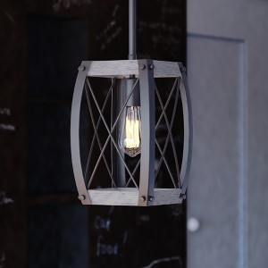 VAXCEL Montclare Black and White Ash Wood Farmhouse Cage Globe Pendant Ceiling Light - 1 of 4