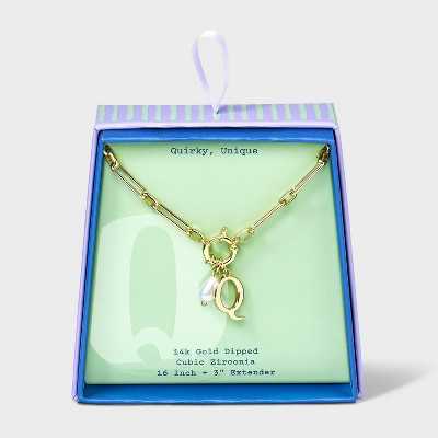 14K Gold Dipped Pearl Charm on Chain Initial Necklace - A New Day Gold