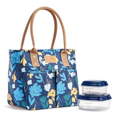 Fit + Fresh Fashion Insulated Leak-Proof Lunch Bag for Women with Salad  Container, Blue and Pink Floral