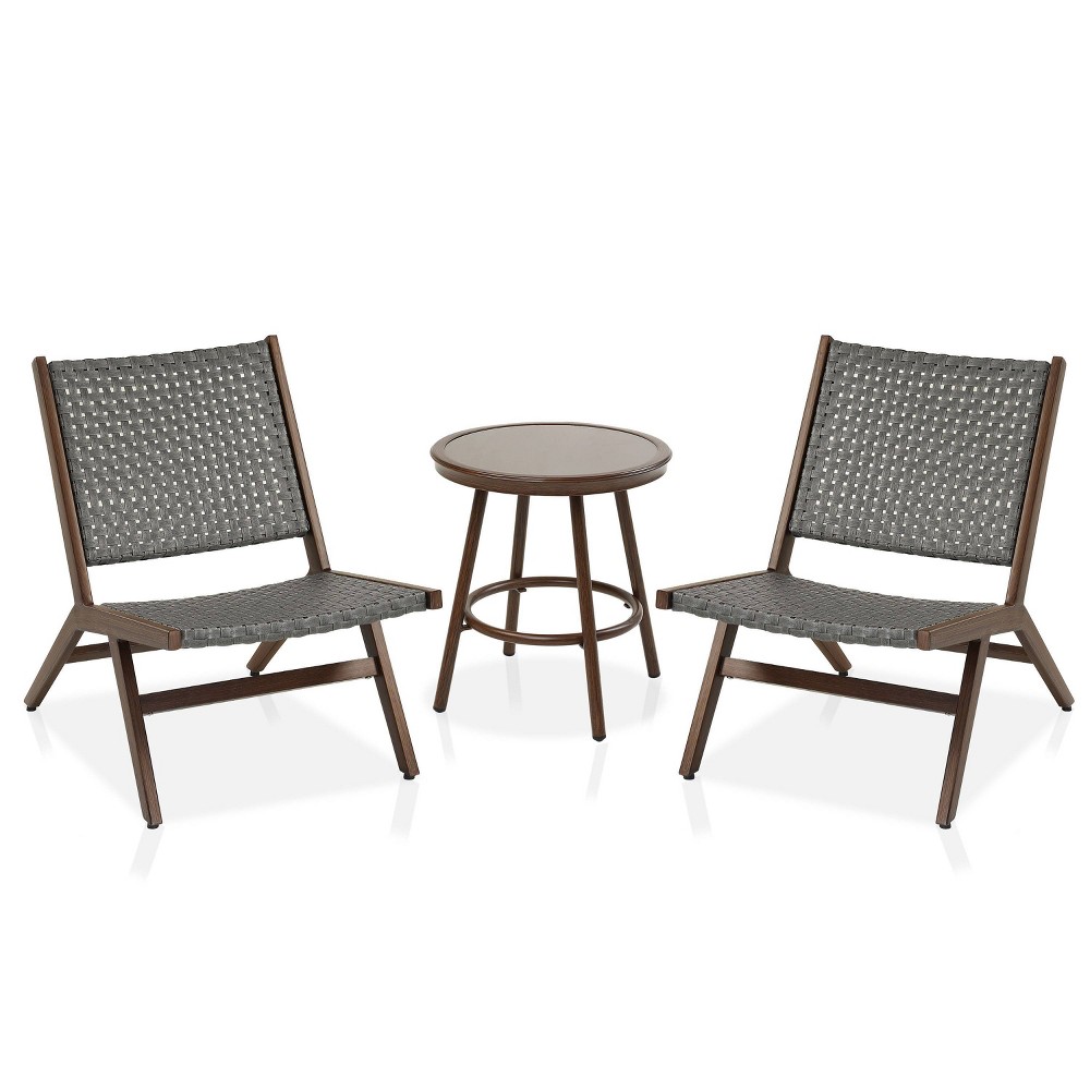 3pc Spanos Park Transitional Seating Set Walnut/Dark Gray - HOMES: Inside + Out: Glass Top Table, Wicker Chairs
