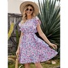 Womens Summer Dress Ruffle Cap Sleeve Sundress with Round Neck Midi Dress with Gathered Hem Empire Waist Flutter Dress - 3 of 4