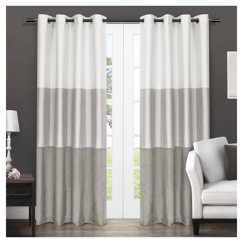 Set of 2 Chateau Striped Faux Silk Light Filtering Grommet Top Window Curtain Panels - Exclusive Home, 1 of 11