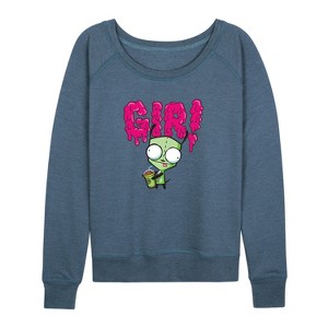 Women's - Invader ZIM - ZIM and GIR Lightweight French Terry Wide Neck Long Sleeve Shirt - 1 of 4