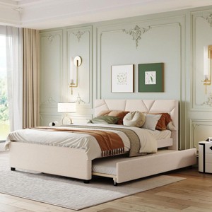 Streamdale Queen Size Upholstered Platform Bed With Brick Pattern Headboard And Twin XL Size Trundle - 1 of 4