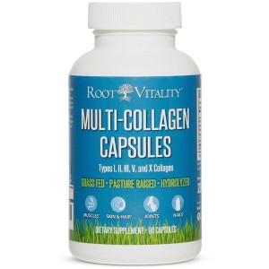 Root Vitality Multi-Collagen Supplement Capsules - Type I, II, III, V, X, Grass Fed, Pasture Raised, 90 Capsules - 1 of 4