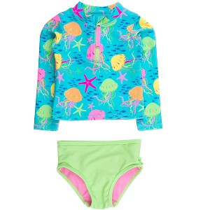 RuffleButts Baby/Toddler Girls UPF50+ Long Sleeve Zipper Rash Guard 2-Piece - 1 of 4