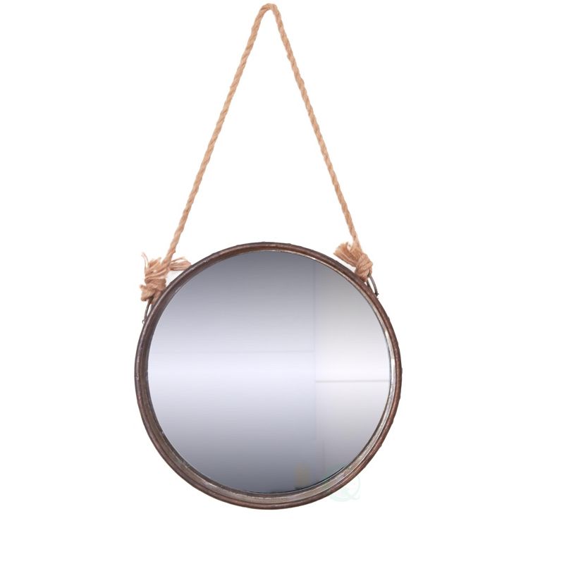Vintiquewise Galvanized Metal Framed Round Wall Mirror with Rope, 1 of 7