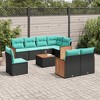vidaXL Patio Sofa Set Black, Blue PE Rattan Large Adjustable Feet - Black With Table - 2 of 4