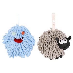 REGALWOVEN 2 Packs Cute Sheep Shape Absorbent Fast Drying Chenille Hand Towels with Hanging Loop 7" x 7" - 1 of 4