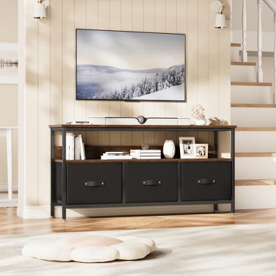 Garvee 55" TV Stand Entertainment Center with 3 Fabric Drawers, Rustic Dresser for Living Room, Bedroom